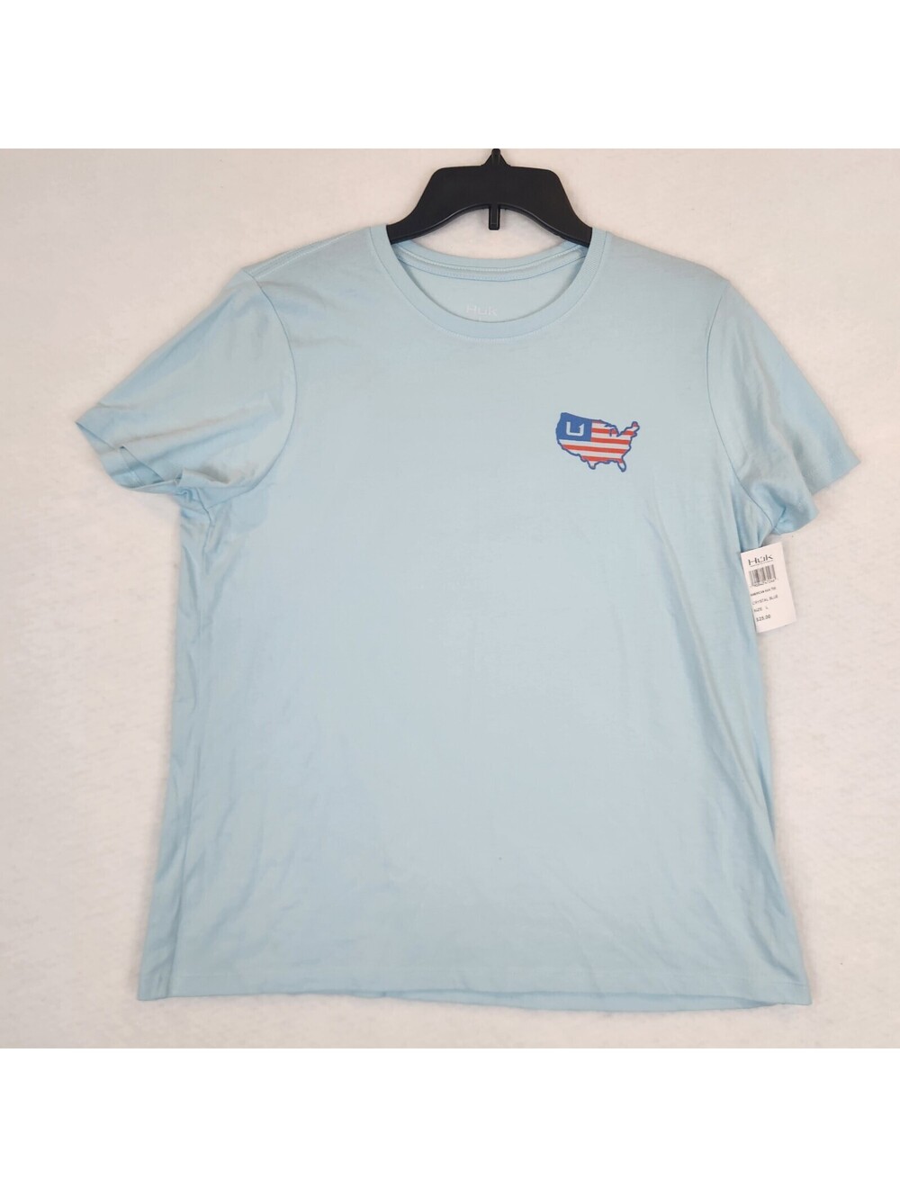 NWT Huk Women's American Huk Tee Fishing Light Blue Casual Holiday Shirt